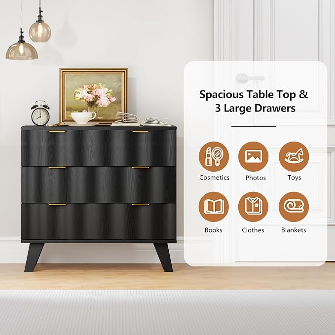 3 Drawer Dresser, Fluted Chest of Drawers - Image 7
