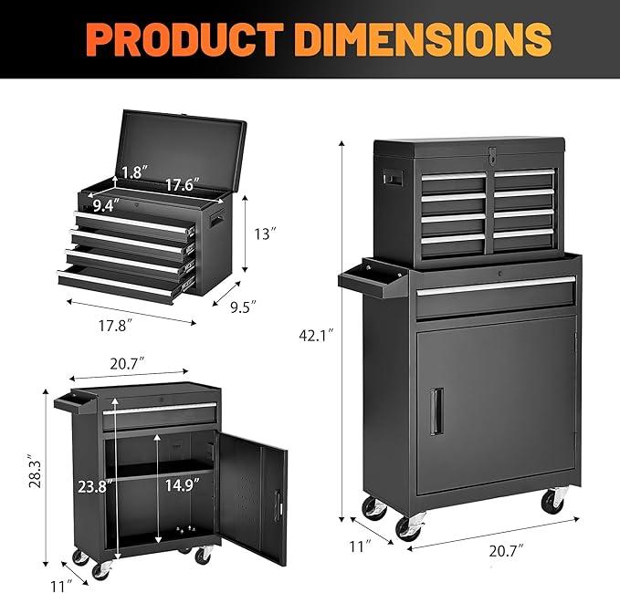 5-Drawer Rolling Tool Storage Chest Cabinet - Image 3