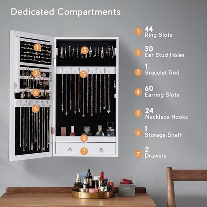 LAVIEVERT Jewelry Armoire with LED Lighted Mirror, Wall/Door Mounted Frameless - Image 2