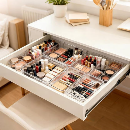21 PCS Extendable Drawer Organizer Set, 3-Size Clear Stackable Vanity Storage - Image 6