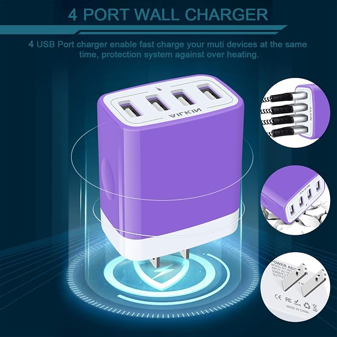USB Wall Charger, Charging Block, AILKIN 2-Pack 4.8A/5V 4 Port USB Plug | - Image 4