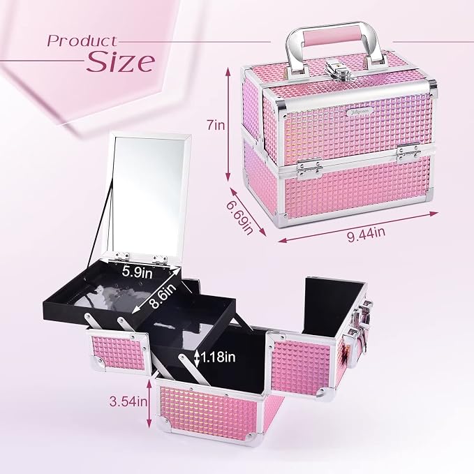 Joligrace Makeup Train Case Makeup Case Organizer Portable Cosmetic Box Storage - Image 5