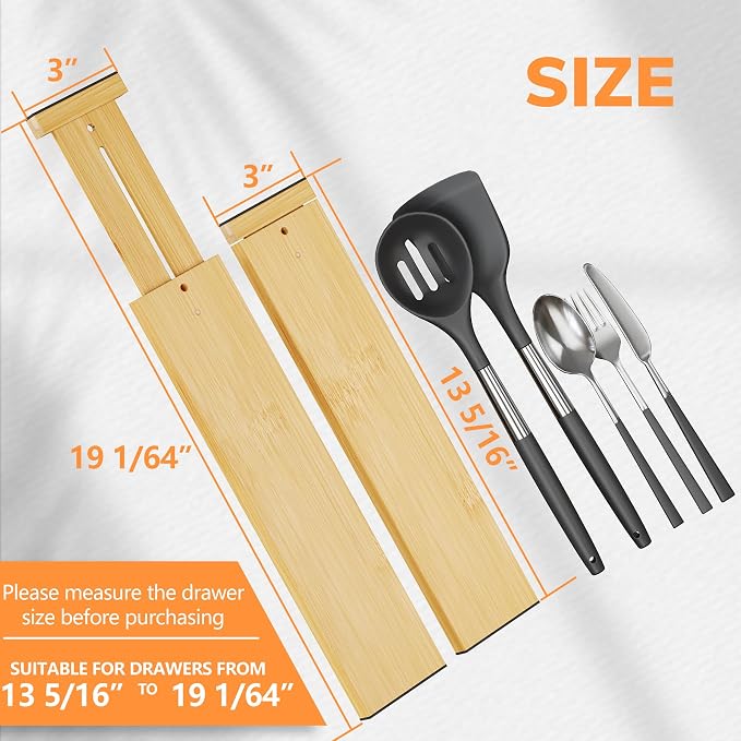 BAMEOS Bamboo Expandable Drawer Dividers – Fits 13.3"–19" Drawers, Prevents - Image 2