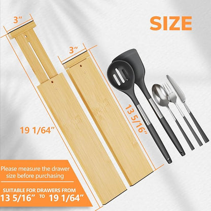 BAMEOS Bamboo Expandable Drawer Dividers – Fits 13.3"–19" Drawers, Prevents - Image 2