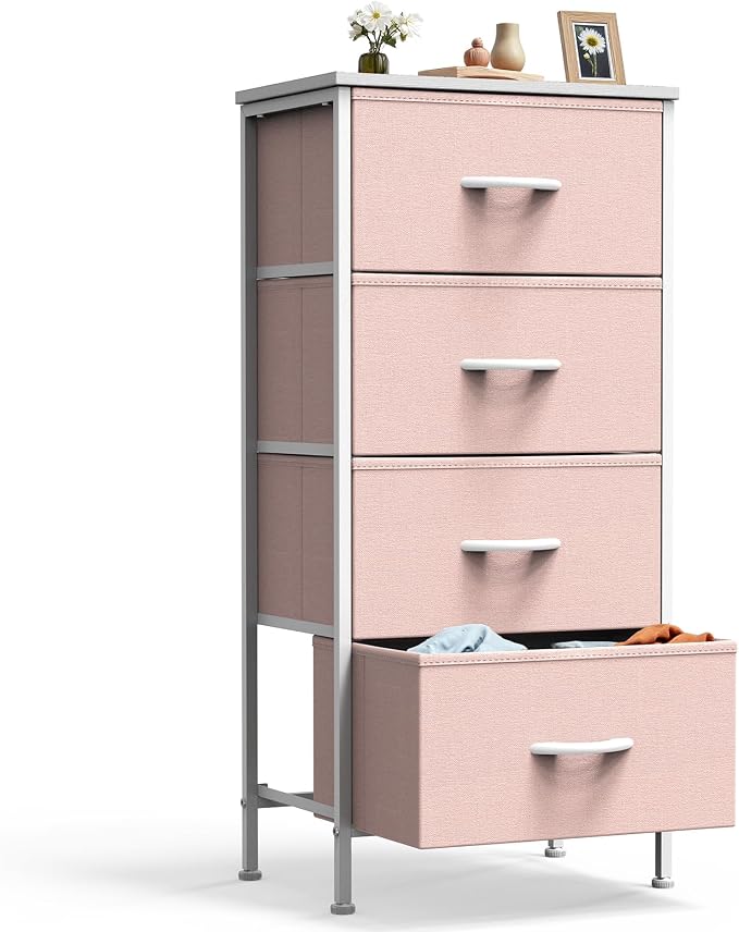 DUMOS Nightstand with 4 Drawers Bedside Table with Removable Fabric Bins Sturdy by DumosLifestyle