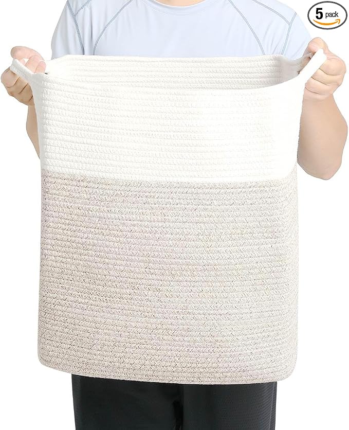 Tall Laundry Basket With Handles, Woven Cotton Rope Big Laundry Hamper Sorters by Laughbird