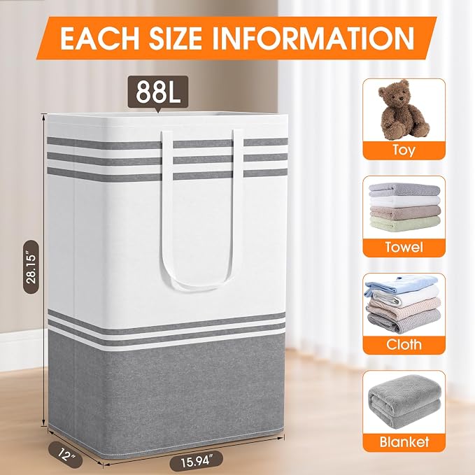3 Pack Large Laundry Baskets, Laundry Hampers, Freestanding Waterproof - Image 2