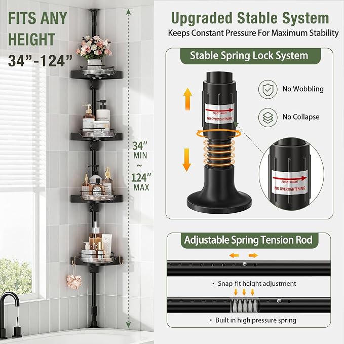 shuang qing 360° Rotating Corner Shower Caddy Tension Pole Organizer - Image 2