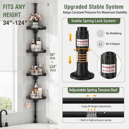 shuang qing 360° Rotating Corner Shower Caddy Tension Pole Organizer - Image 2