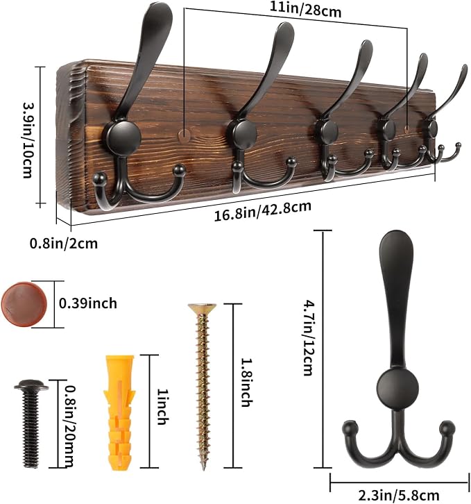 Coat Rack Wall Mount 16.8'' Rustic Hat Rack - Image 6