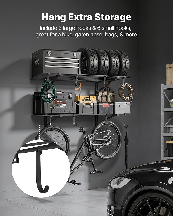 VEVOR 2-Tier Heavy Duty Wall Garage Shelving, 2 x 4 ft Steel Wall Mounted - Image 7