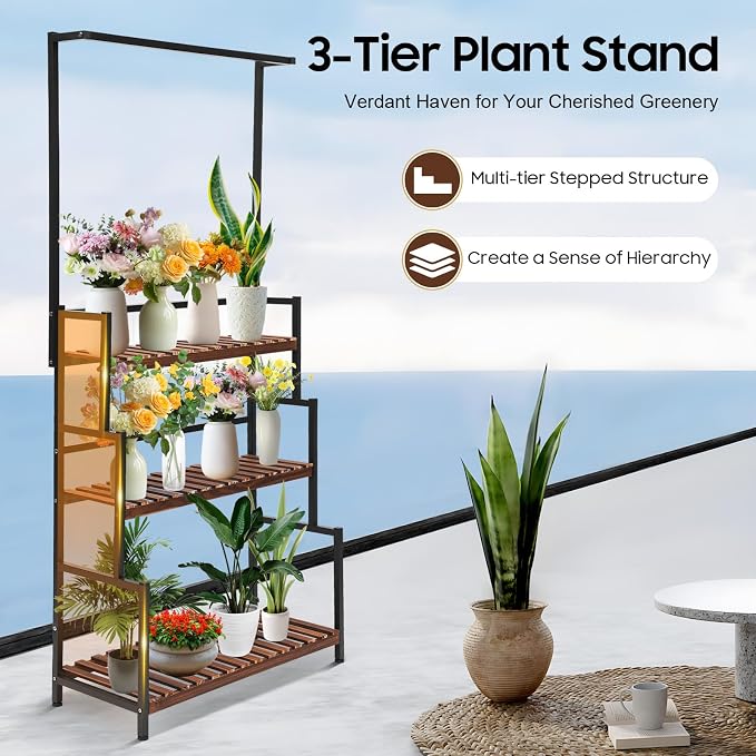3-Tier Hanging Plant Stand, Stepped Multi-Level Structure & Wood Texture - Image 2