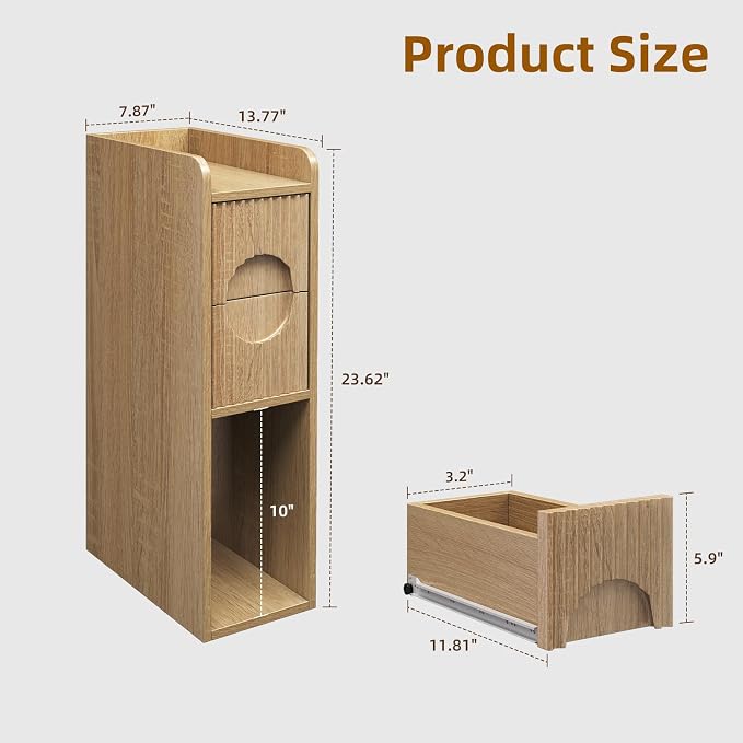 Slim Bedside Table Set of 2, Narrow Nightstand - Image 2