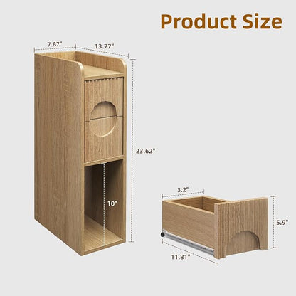 Slim Bedside Table Set of 2, Narrow Nightstand - Image 2