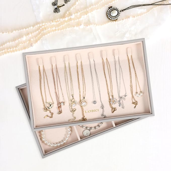 LANDICI Stackable Jewelry Organizer Trays 4 Set, PU Leather Jewelry Organizer - Image 7