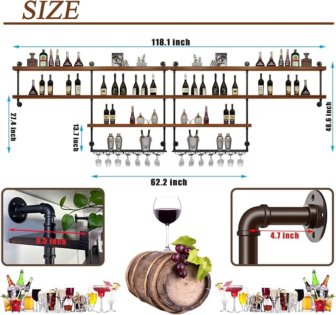 Solid Wood Wall Mounted Wine Rack, Large Wine Rack - Image 2