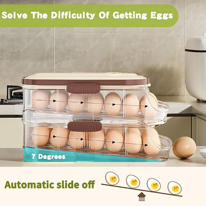 Egg Holder for Fridge with Lid and Handle, Automatic Rolling Egg Container for - Image 6