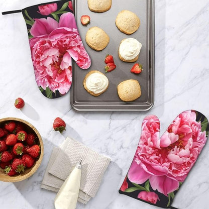 Oven Mitts Set of 2 Garden Peony Oven Glove Heat Resistant 500â„‰ Kitchen Oven - Image 6