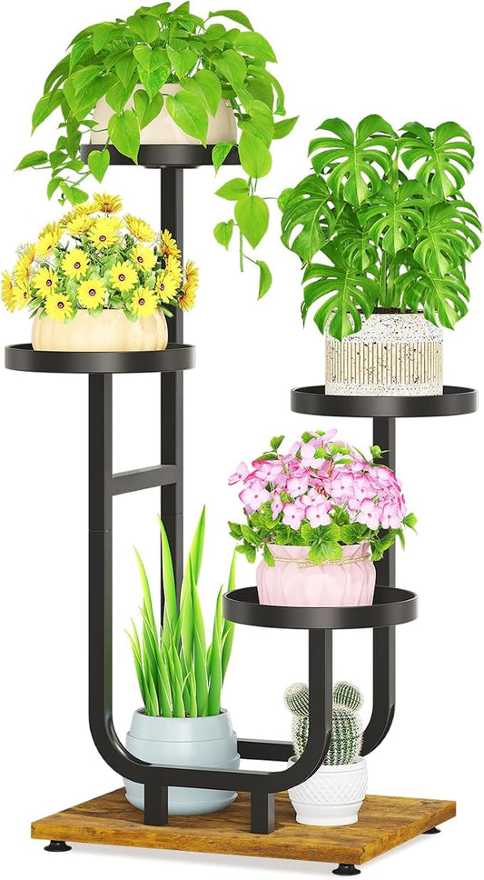LASZOLA Black 4 Tier Tall Metal Plant Stand Indoor, Large Heavy Duty Planter by LASZOLA