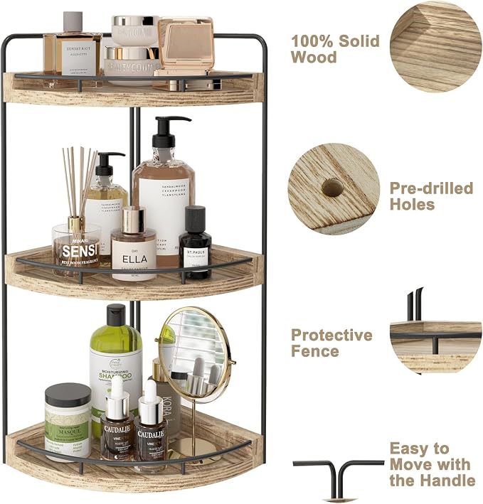 Fixwal Corner Bathroom Counter Organizer, 3 Tier Rustic Bathroom Organizer - Image 4