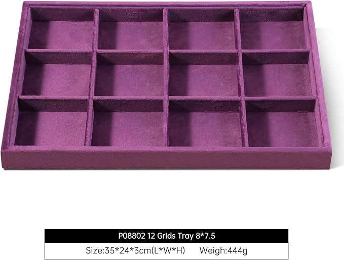 Velvet Stackable Jewelry Display Tray, 12 Grid Watch Bangle Bracelet Storage - Image 2