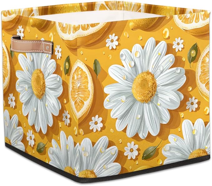 TropicalLife 13x13x13 Inch Large Fabric Storage Cube Lemon Daisy Foldable by TropicalLife