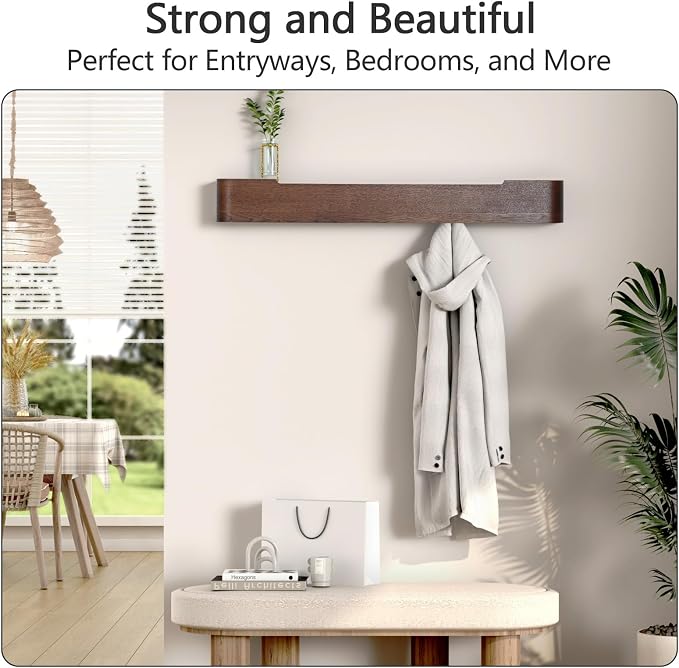 Coat Rack Wall Mount with Hidden Hooks Modern Key Holder Wood Entryway Hook - Image 5