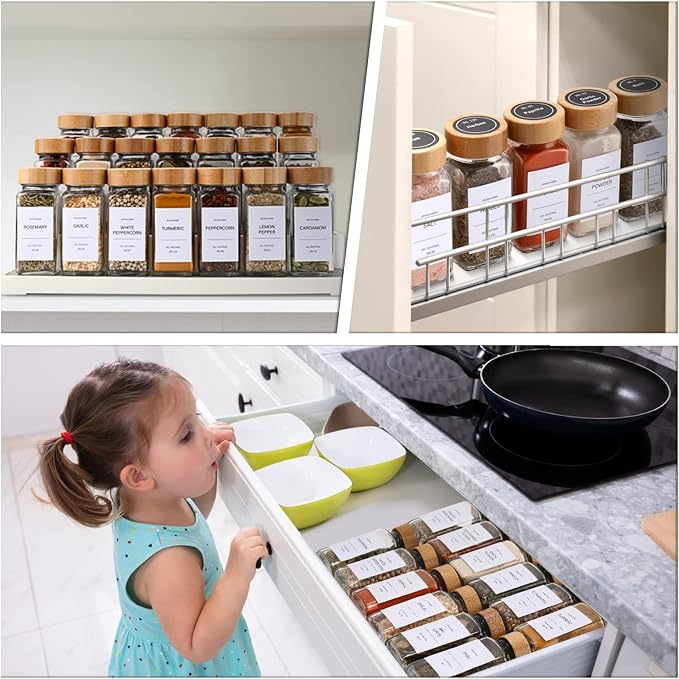 DIMBRAH Spice Jars with Label-4oz 36Pcs, Glass Spice Jars with Bamboo Lids - Image 4