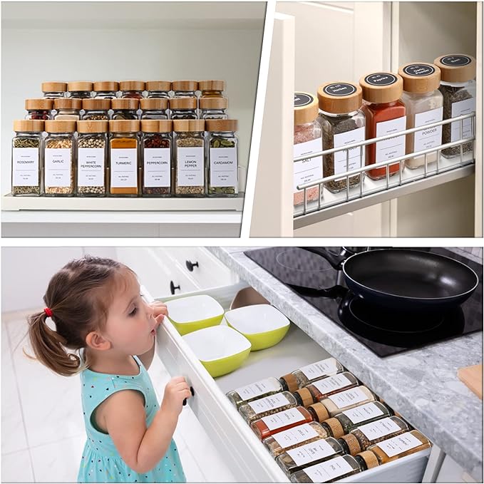 DIMBRAH Spice Jars with Label 24Pcs, Seasoning Containers, Glass Spice Jars - Image 4