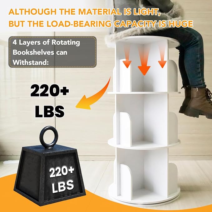 RUNSUNSPRI 4 Tier Rotating Bookshelf Tower, Spinning Bookshelf, Revolving 360° - Image 7
