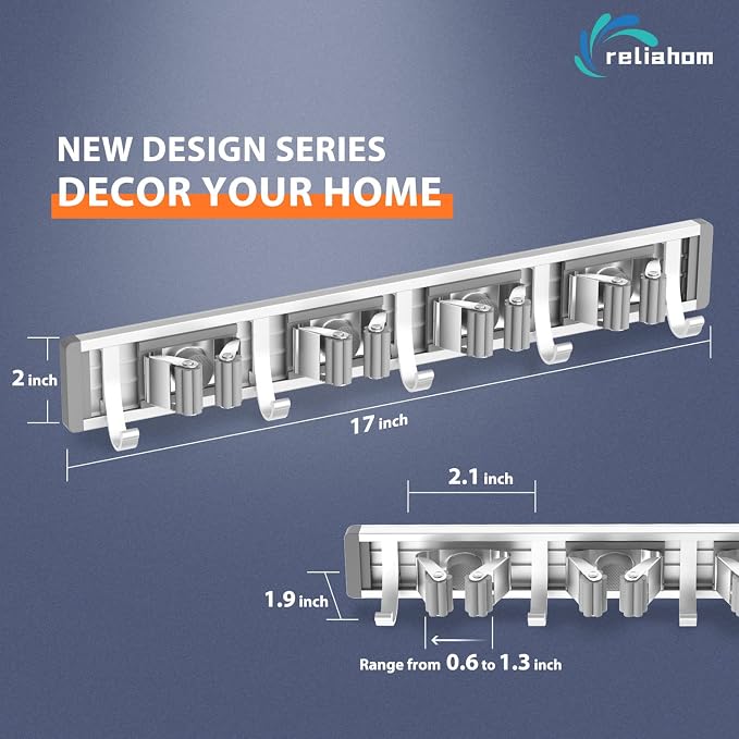 reliahom Adjustable Broom Holder Wall Mount, Mop Storage Tool Racks, Broom - Image 6
