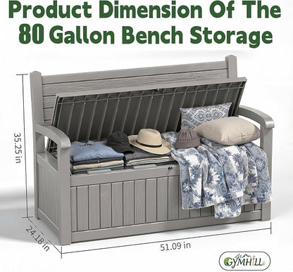 80 Gallon Outdoor Storage Bench Spacious Storage Box Waterproof Resin Deck Box - Image 3