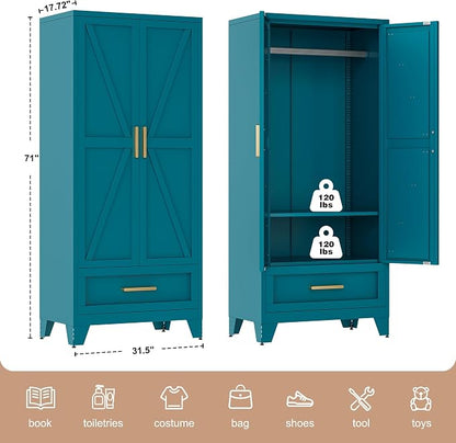 71" Tall Metal Wardrobe Cabinet - Image 3