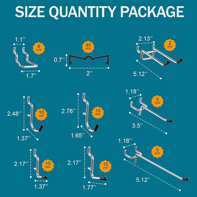 Metal Peg Board Kit with 1/4" Pegboard Accessories, Include 16.5"X13" Peg Board - Image 4