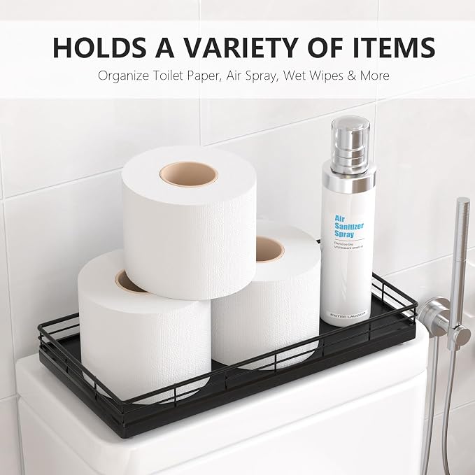 Toilet Paper Basket Organizer – Oak Wood Toilet Tank Tray - Image 2