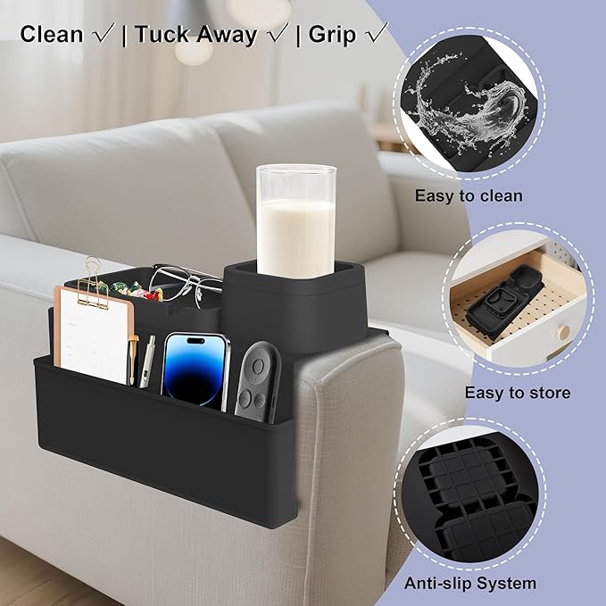 KindGa Couch Cup Holder Tray, Silicone Couch Arm Cup Holder, Couch Arm Organizer - Image 6