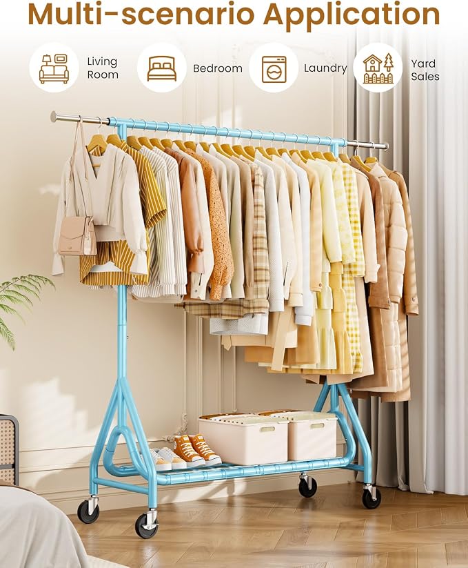 Heavy Duty Clothing Rack, Metal Clothes Rack Load 450 LBS, Rolling Coat Racks - Image 9