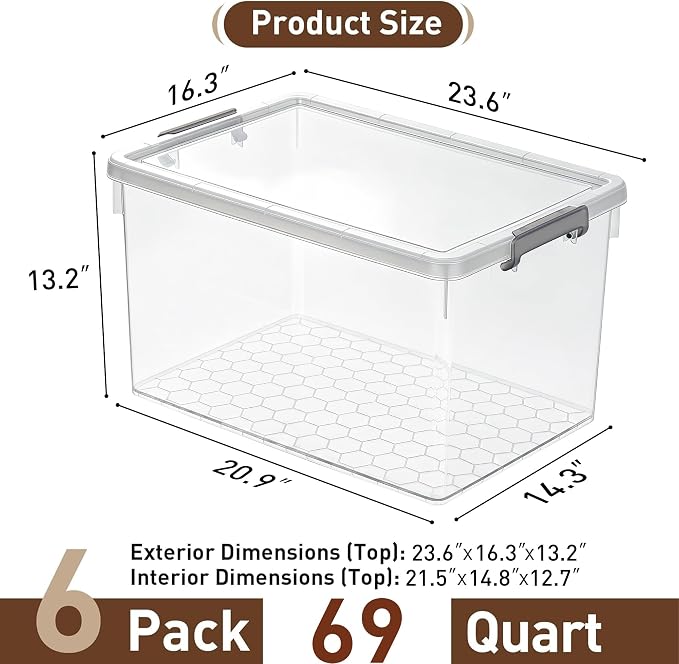 Citylife 69 QT 6 Packs Plastic Storage Bins - Image 3
