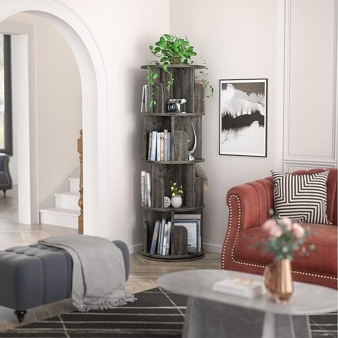 Aheaplus Rotating Bookshelf, 360 Display Corner Bookshelf - Image 2