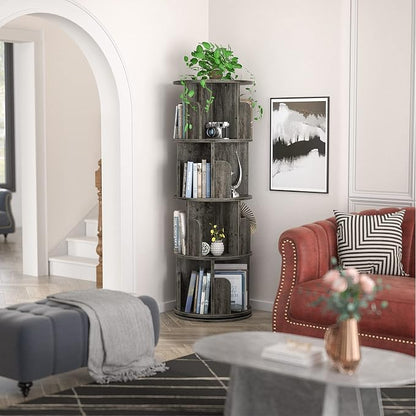 Aheaplus Rotating Bookshelf, 360 Display Corner Bookshelf - Image 2