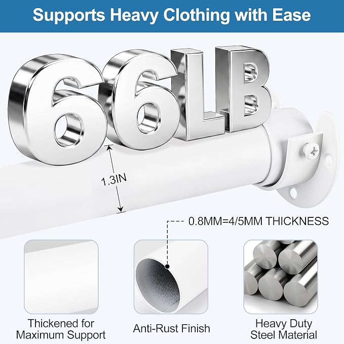 Adjustable Closet Rod for Hanging Clothes, 17-99inch Heavy Duty Metal tension - Image 3