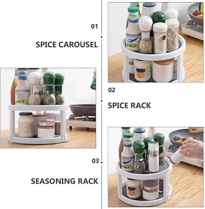 Garneck Rotating Spice Rack and Makeup Organizer Double Tier Kitchen Storage - Image 5