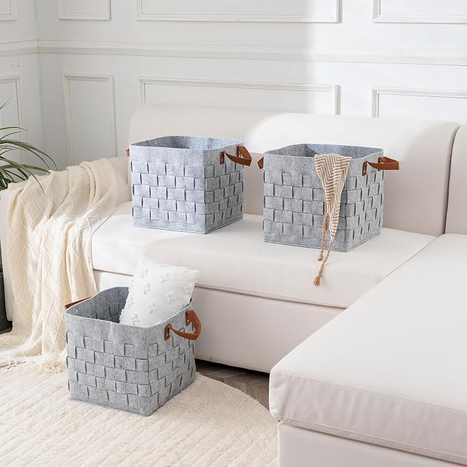 Storage Basket 3 Pack, Cube Felt Fabric Storage Box - Image 6