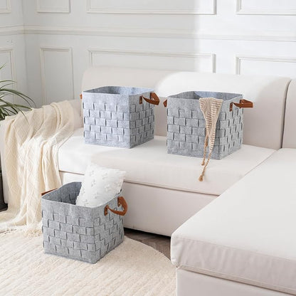 Storage Basket 3 Pack, Cube Felt Fabric Storage Box - Image 6