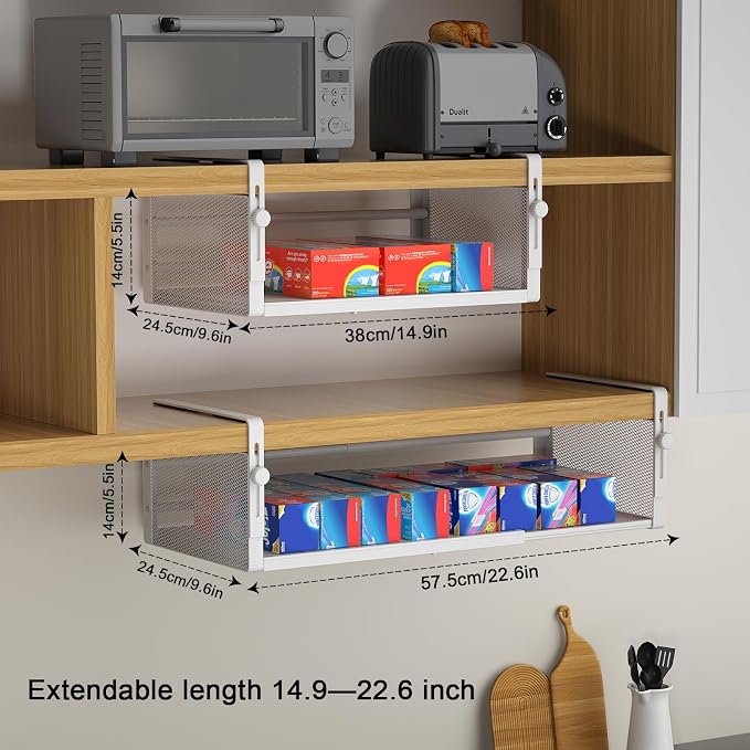 AmonHouseware 2Pack Expandable Under Shelf Storage Basket Organizer, Length - Image 2