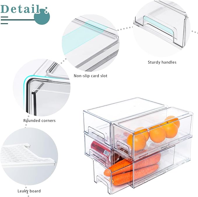 2 Pack Stackable Refrigerator Drawers Pull Out Bins Clear Fridge Drawer - Image 6
