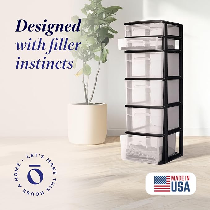 HOMZ 6 Drawer Plastic Storage & Organizer Tower | 4 Large & 2 Small Drawers | - Image 3