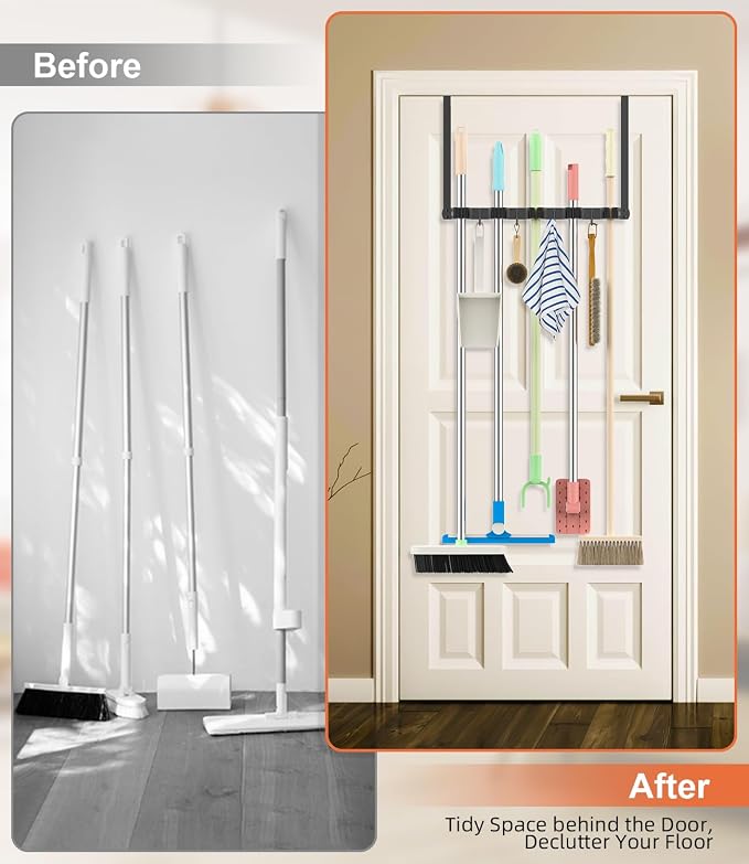 Broom Holder Over The Door Drilling Free Mop and Broom Holder - Image 2