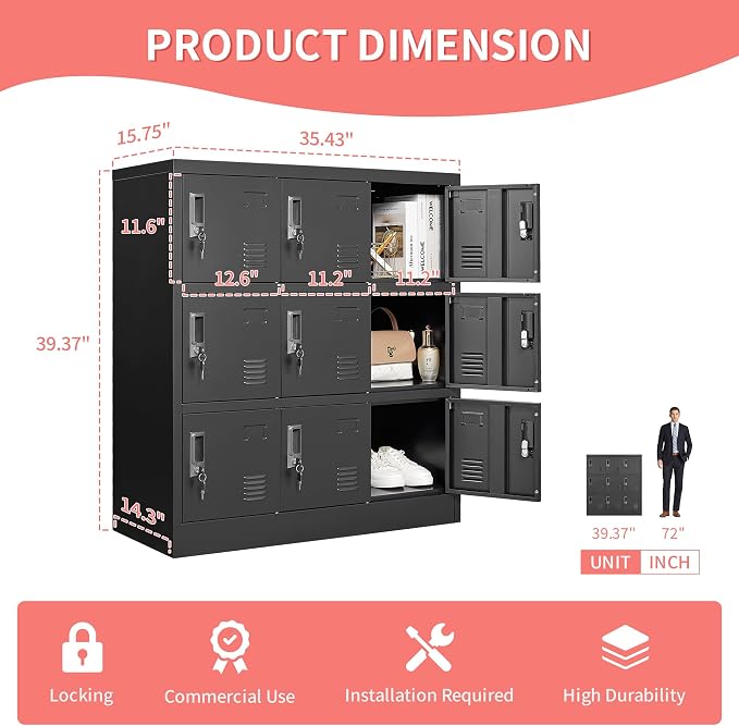 IKIMI Metal Lockers for Employees, Office Storage Locker - Image 3