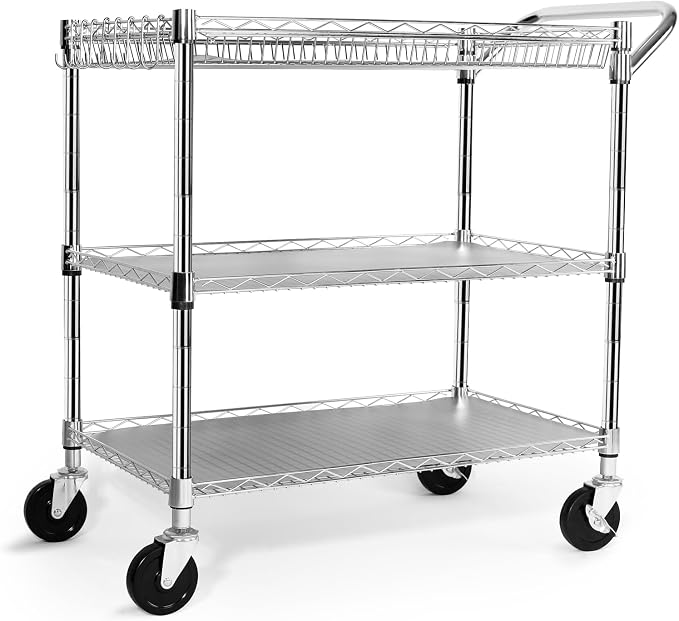 NTE Utility Cart with Wheels, 990lbs Capacity Metal 3 Tier Rolling Carts - Image 9